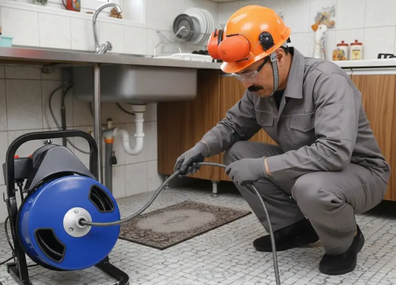 سرویس کار لوله بازکنی در حال کار با دستگاه ژنراتور در خیابان اندرزگو