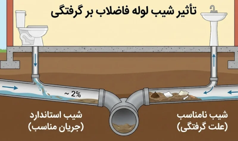 تاثیر شیب لوله فاضلاب بر گرفتگی
